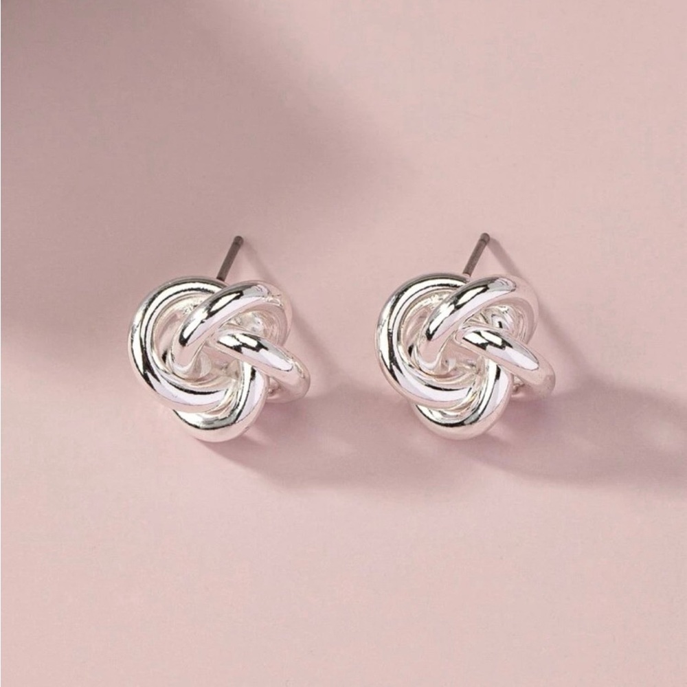 Elegant Silver Knot Stud Earrings